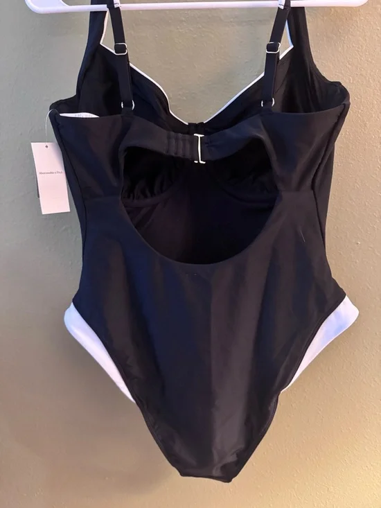 Abercrombie & Fitch Black Swim One-Piece with White Trim - Picture 3 of 8